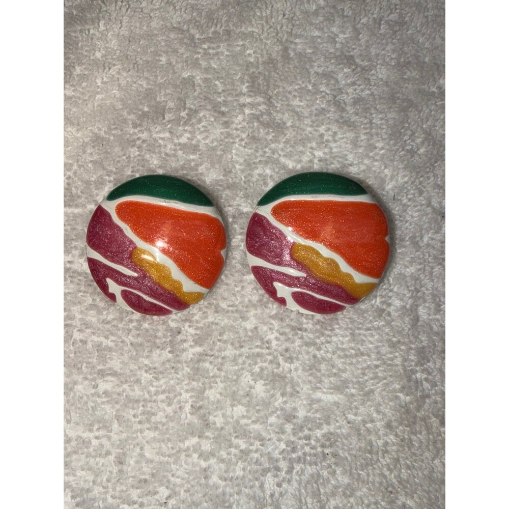 Vintage 1980s Abstract Enamel Statement Stud Earrings